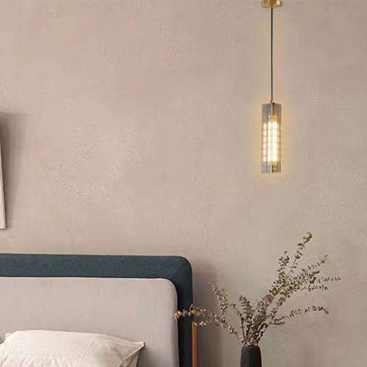 Contemporary Scandinavian Cuboid Copper Crystal Lampshade 1 - Light Pendant Light For Dining Room