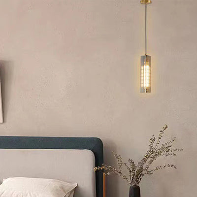 Contemporary Scandinavian Cuboid Copper Crystal Lampshade 1 - Light Pendant Light For Dining Room