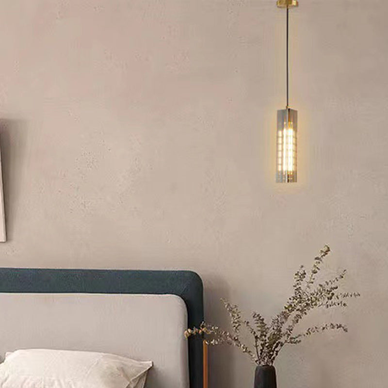 Contemporary Scandinavian Cuboid Copper Crystal Lampshade 1 - Light Pendant Light For Dining Room