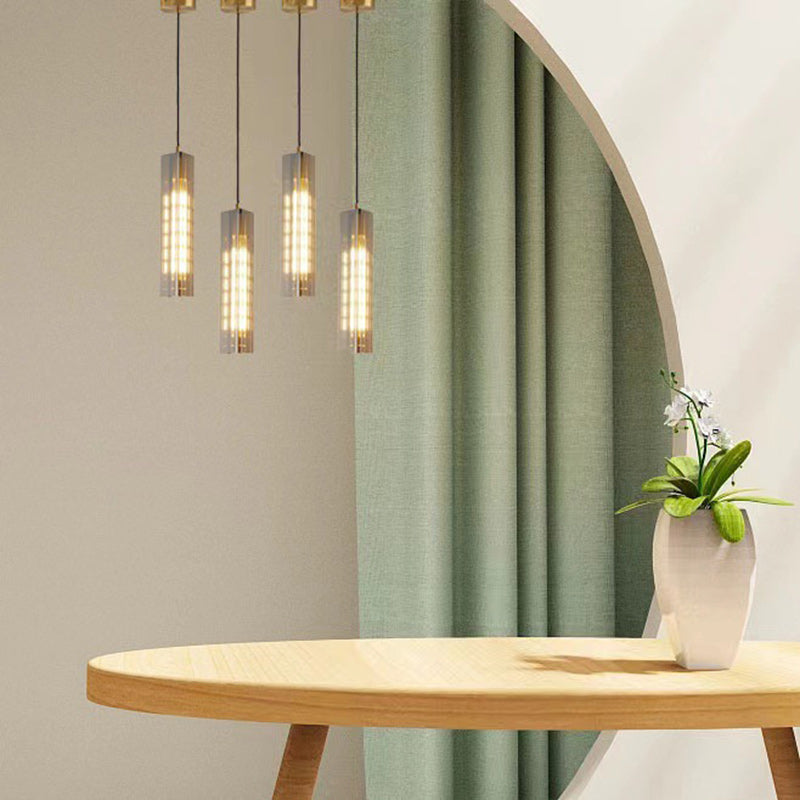 Contemporary Scandinavian Cuboid Copper Crystal Lampshade 1 - Light Pendant Light For Dining Room