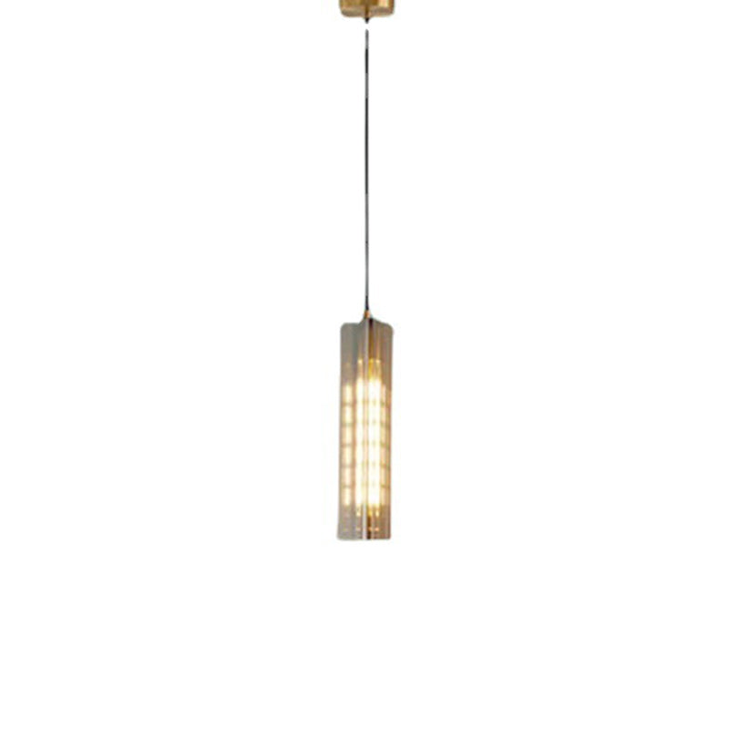 Contemporary Scandinavian Cuboid Copper Crystal Lampshade 1 - Light Pendant Light For Dining Room