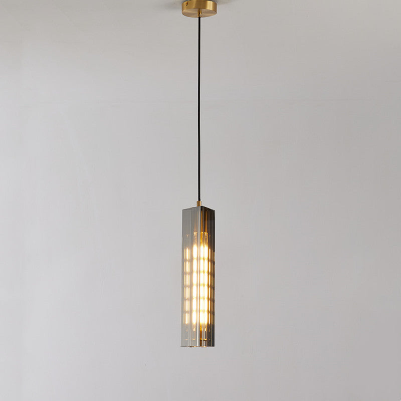 Contemporary Scandinavian Cuboid Copper Crystal Lampshade 1 - Light Pendant Light For Dining Room