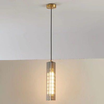 Contemporary Scandinavian Cuboid Copper Crystal Lampshade 1 - Light Pendant Light For Dining Room