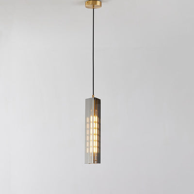 Contemporary Scandinavian Cuboid Copper Crystal Lampshade 1 - Light Pendant Light For Dining Room