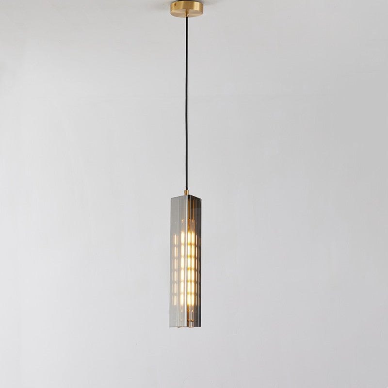 Contemporary Scandinavian Cuboid Copper Crystal Lampshade 1 - Light Pendant Light For Dining Room