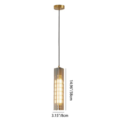 Contemporary Scandinavian Cuboid Copper Crystal Lampshade 1 - Light Pendant Light For Dining Room