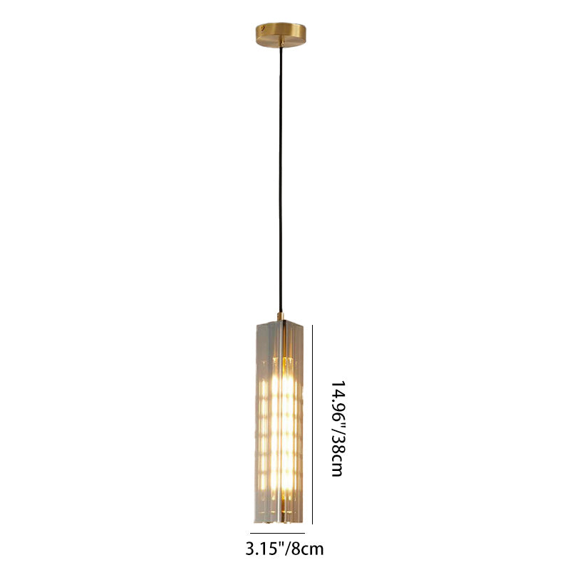 Contemporary Scandinavian Cuboid Copper Crystal Lampshade 1 - Light Pendant Light For Dining Room