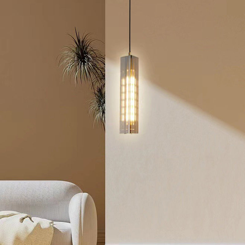 Contemporary Scandinavian Cuboid Copper Crystal Lampshade 1 - Light Pendant Light For Dining Room