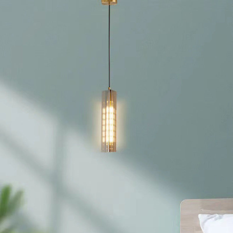 Contemporary Scandinavian Cuboid Copper Crystal Lampshade 1 - Light Pendant Light For Dining Room