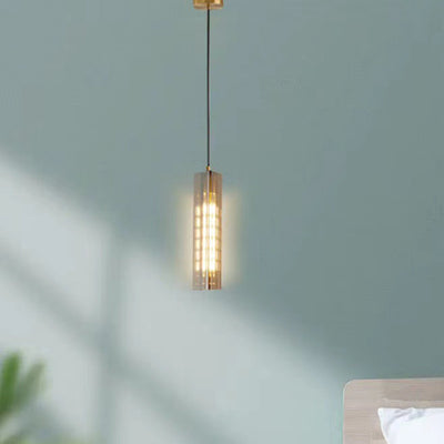 Contemporary Scandinavian Cuboid Copper Crystal Lampshade 1 - Light Pendant Light For Dining Room