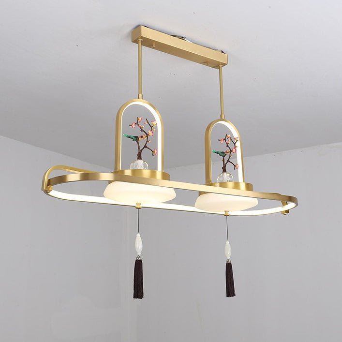 Lustre en résine de pie traditionnelle chinoise en cuivre avec LED pour salle à manger 
