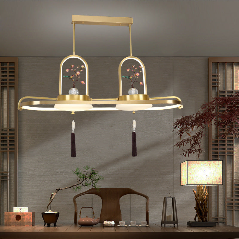 Lustre en résine de pie traditionnelle chinoise en cuivre avec LED pour salle à manger 