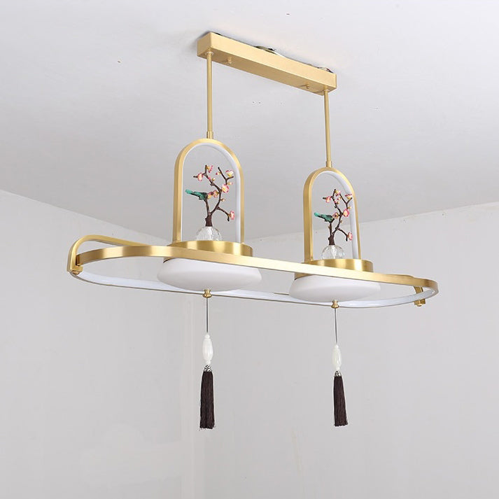 Lustre en résine de pie traditionnelle chinoise en cuivre avec LED pour salle à manger 