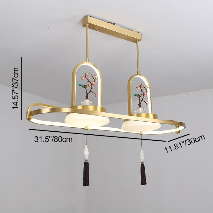 Lustre en résine de pie traditionnelle chinoise en cuivre avec LED pour salle à manger 