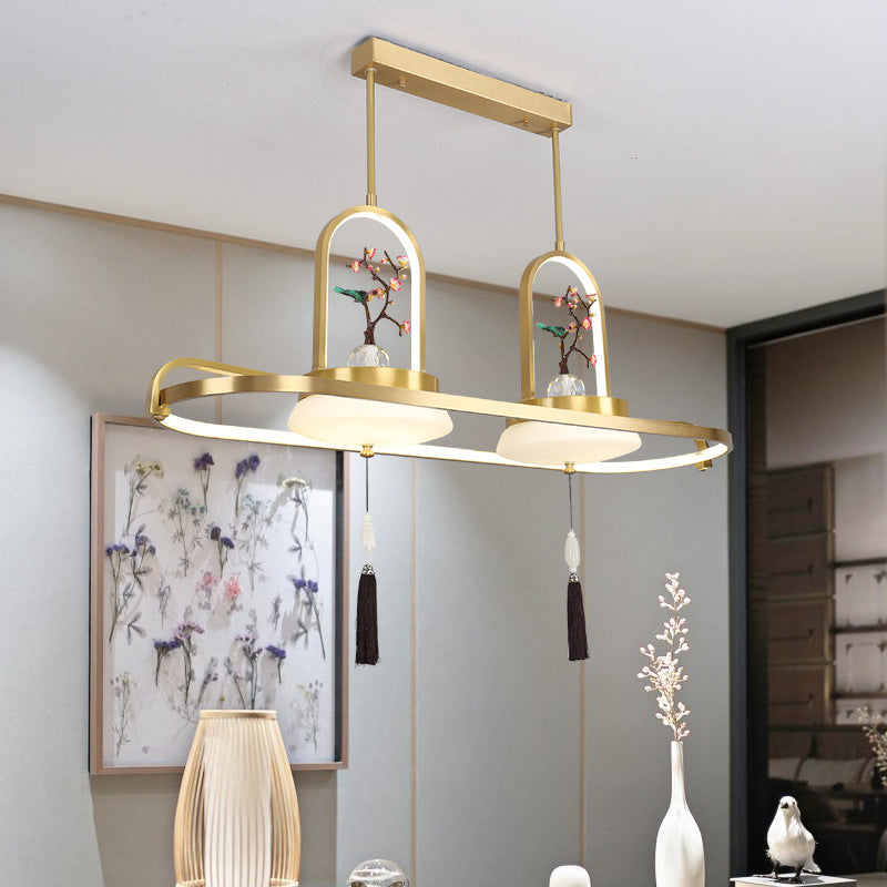 Lustre en résine de pie traditionnelle chinoise en cuivre avec LED pour salle à manger 