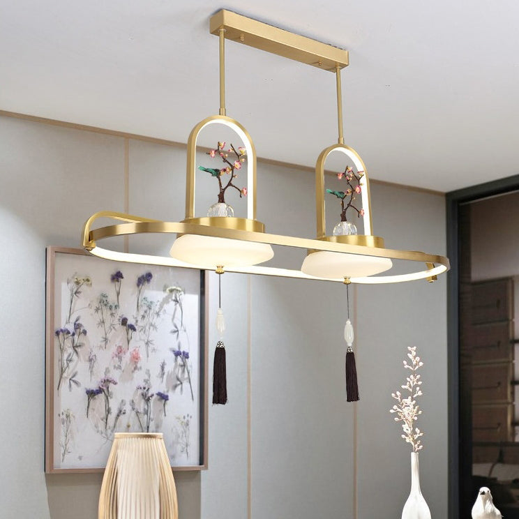 Lustre en résine de pie traditionnelle chinoise en cuivre avec LED pour salle à manger 