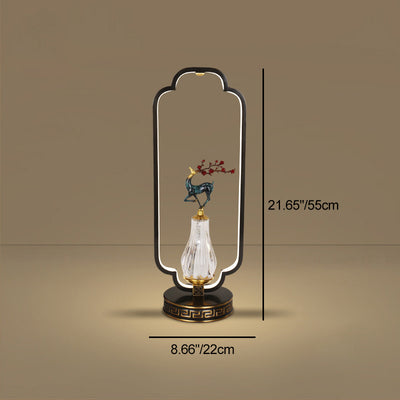 Lámpara de mesa LED con base redonda de cobre, resina de cristal, ciervo, urraca y calabaza china tradicional para dormitorio 