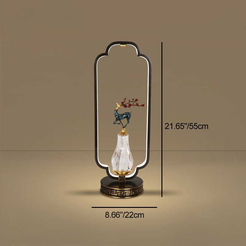 Lámpara de mesa LED con base redonda de cobre, resina de cristal, ciervo, urraca y calabaza china tradicional para dormitorio 