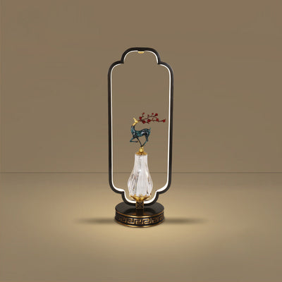 Lámpara de mesa LED con base redonda de cobre, resina de cristal, ciervo, urraca y calabaza china tradicional para dormitorio 