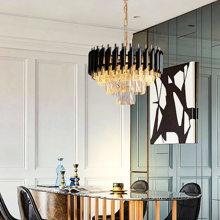 Abat-jour en cristal rond de luxe contemporain en fer 3 - Suspension lumineuse pour salle à manger 