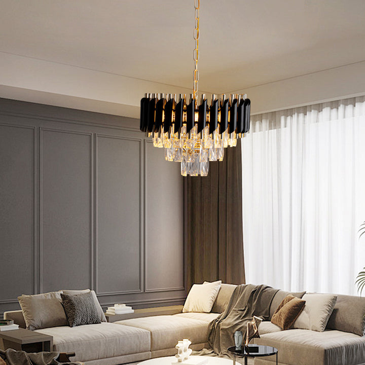 Abat-jour en cristal rond de luxe contemporain en fer 3 - Suspension lumineuse pour salle à manger 