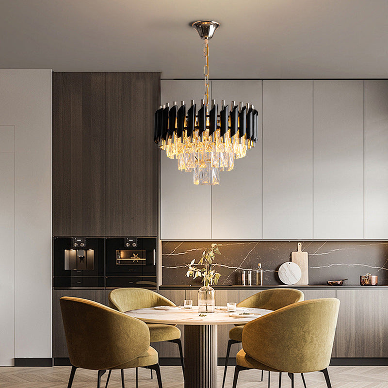 Abat-jour en cristal rond de luxe contemporain en fer 3 - Suspension lumineuse pour salle à manger 