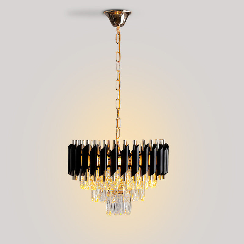 Abat-jour en cristal rond de luxe contemporain en fer 3 - Suspension lumineuse pour salle à manger 