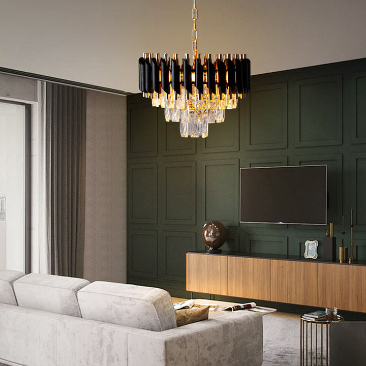 Abat-jour en cristal rond de luxe contemporain en fer 3 - Suspension lumineuse pour salle à manger 