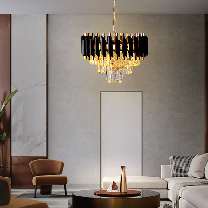 Abat-jour en cristal rond de luxe contemporain en fer 3 - Suspension lumineuse pour salle à manger 