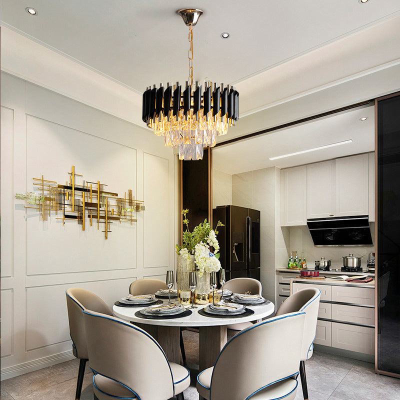 Abat-jour en cristal rond de luxe contemporain en fer 3 - Suspension lumineuse pour salle à manger 