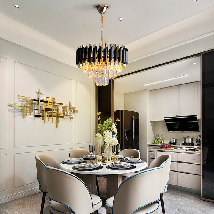 Abat-jour en cristal rond de luxe contemporain en fer 3 - Suspension lumineuse pour salle à manger 