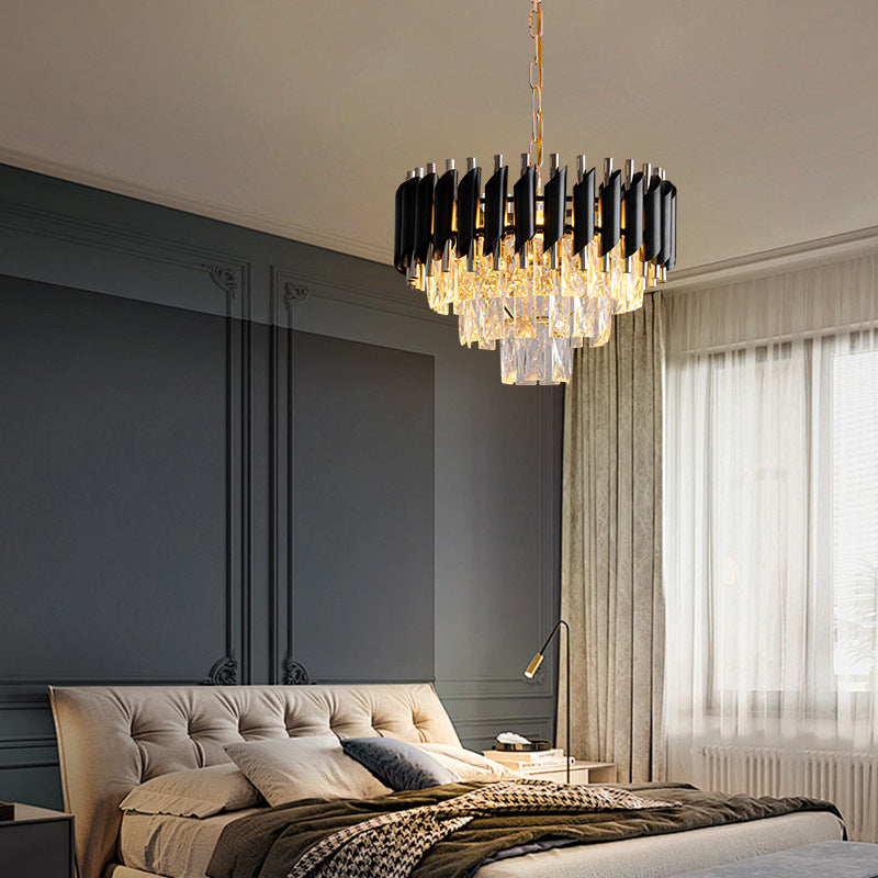 Abat-jour en cristal rond de luxe contemporain en fer 3 - Suspension lumineuse pour salle à manger 