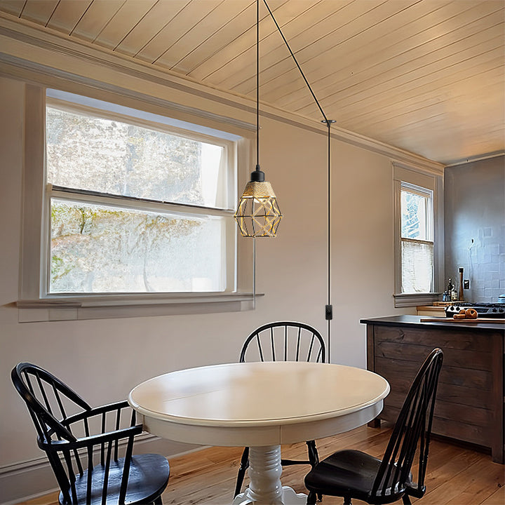 Traditional Rustic Round Polygon Hemp Rope Iron Lampshade 1 - Light Pendant Light For Dining Room