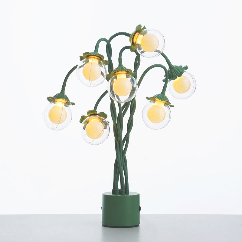 Traditional French Orb Flowers Branches PVC Lampshade Iron Cylindrical Base 7 - Light Table Lamp For Bedroom