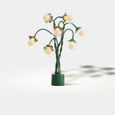 Traditional French Orb Flowers Branches PVC Lampshade Iron Cylindrical Base 7 - Light Table Lamp For Bedroom