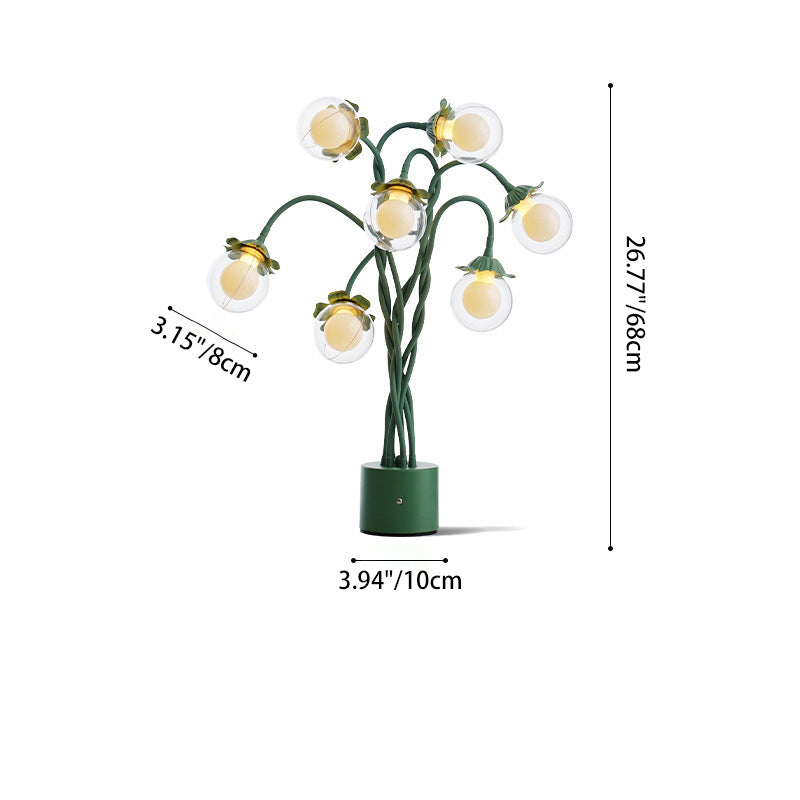 Traditional French Orb Flowers Branches PVC Lampshade Iron Cylindrical Base 7 - Light Table Lamp For Bedroom