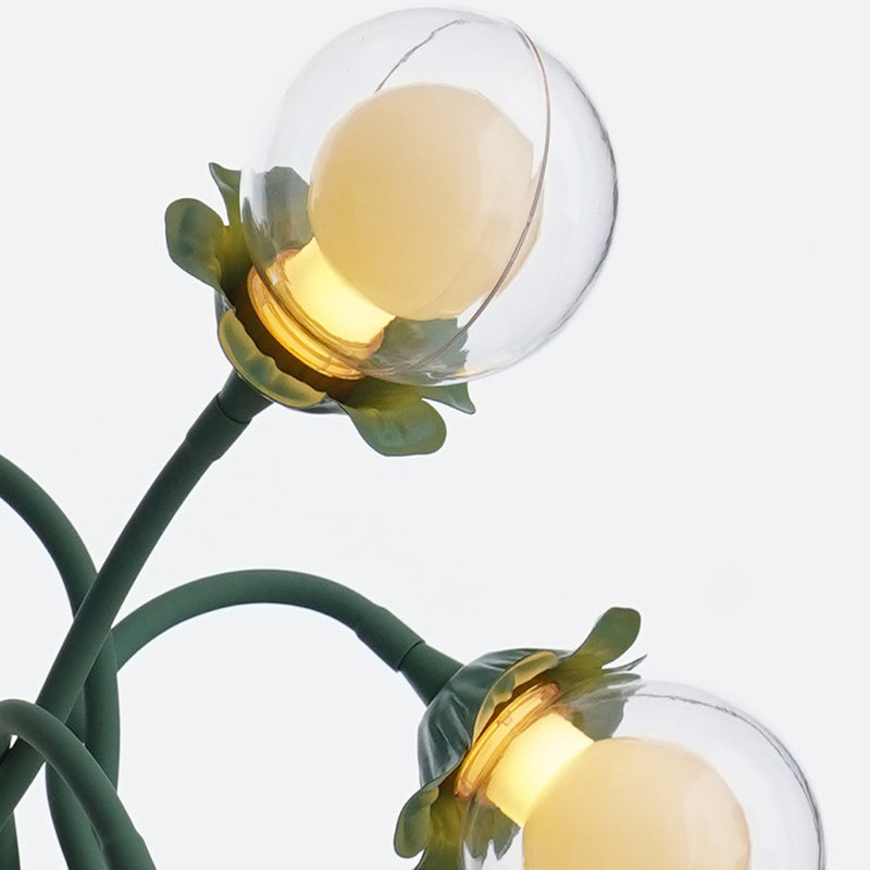 Traditional French Orb Flowers Branches PVC Lampshade Iron Cylindrical Base 7 - Light Table Lamp For Bedroom