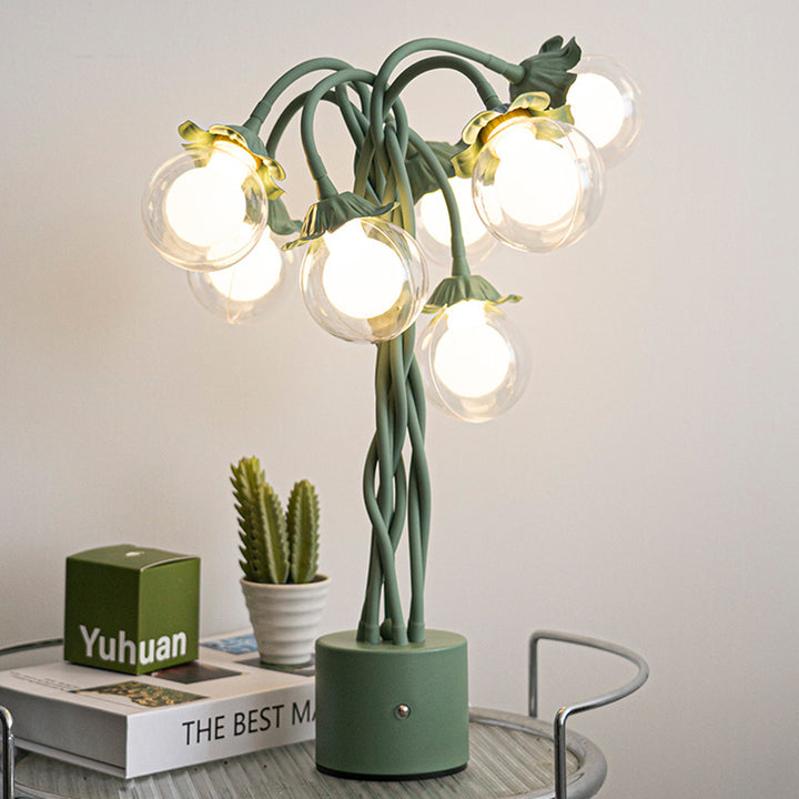 Pantalla de lámpara de PVC con ramas de flores tradicionales francesas, base cilíndrica de hierro, lámpara de mesa de 7 luces para dormitorio 