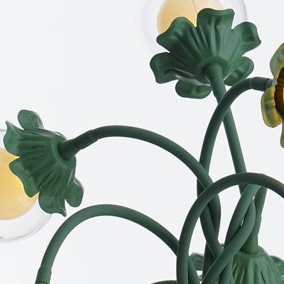 Traditional French Orb Flowers Branches PVC Lampshade Iron Cylindrical Base 7 - Light Table Lamp For Bedroom