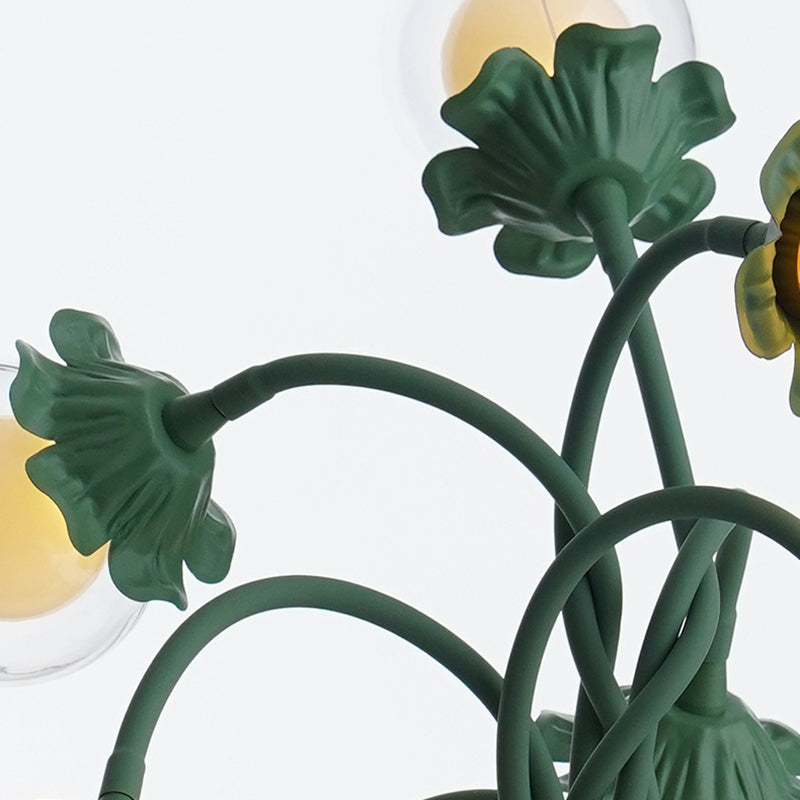 Traditional French Orb Flowers Branches PVC Lampshade Iron Cylindrical Base 7 - Light Table Lamp For Bedroom