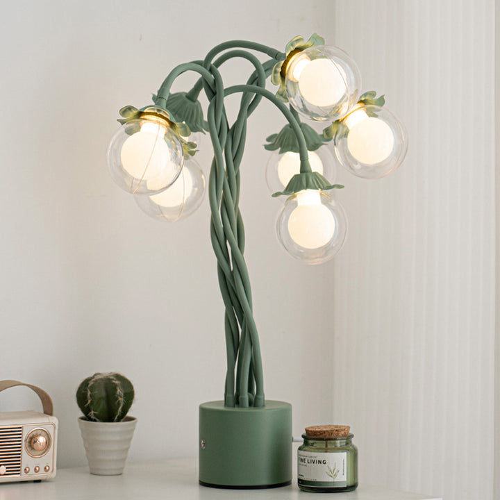 Pantalla de lámpara de PVC con ramas de flores tradicionales francesas, base cilíndrica de hierro, lámpara de mesa de 7 luces para dormitorio 