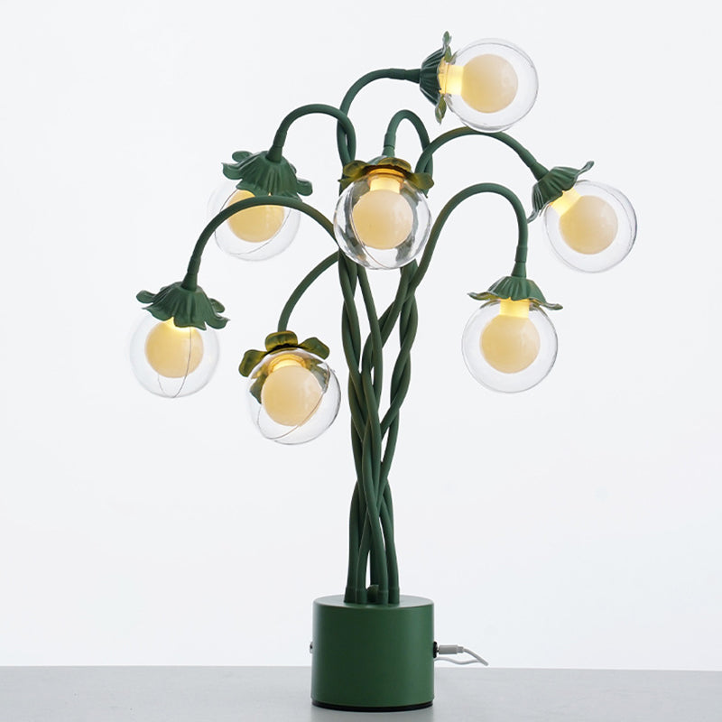 Traditional French Orb Flowers Branches PVC Lampshade Iron Cylindrical Base 7 - Light Table Lamp For Bedroom