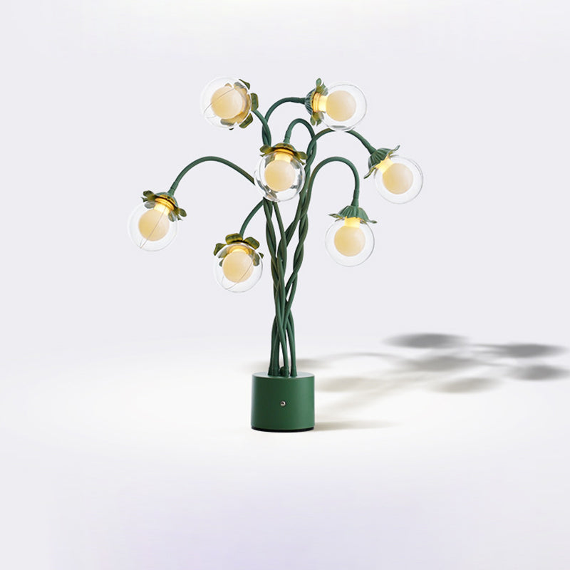 Traditional French Orb Flowers Branches PVC Lampshade Iron Cylindrical Base 7 - Light Table Lamp For Bedroom
