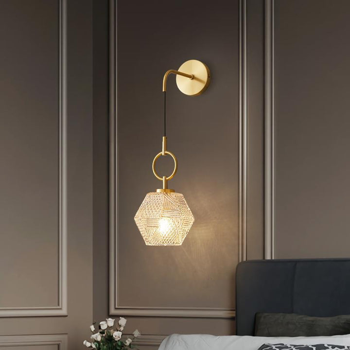 Cube en verre de cuivre polygonal nordique contemporain 1 - Lampe murale pour salon 