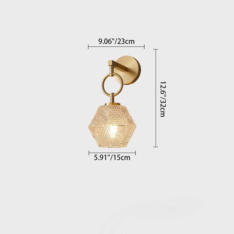 Cube en verre de cuivre polygonal nordique contemporain 1 - Lampe murale pour salon 