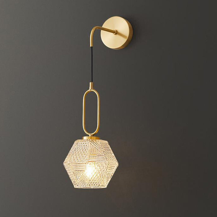 Cube en verre de cuivre polygonal nordique contemporain 1 - Lampe murale pour salon 