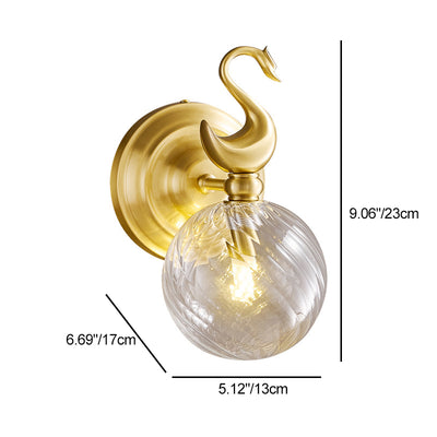 مصباح حائط معاصر Nordic Swan Orb من النحاس والزجاج بلمبة واحدة لغرفة المعيشة 