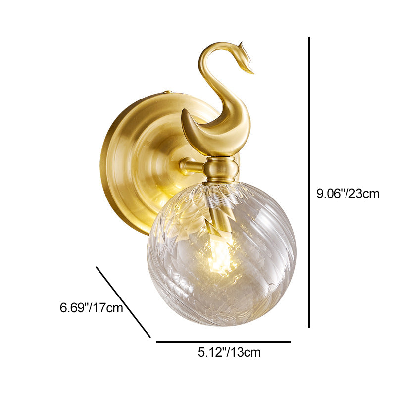 مصباح حائط معاصر Nordic Swan Orb من النحاس والزجاج بلمبة واحدة لغرفة المعيشة 