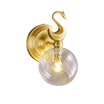 مصباح حائط معاصر Nordic Swan Orb من النحاس والزجاج بلمبة واحدة لغرفة المعيشة 