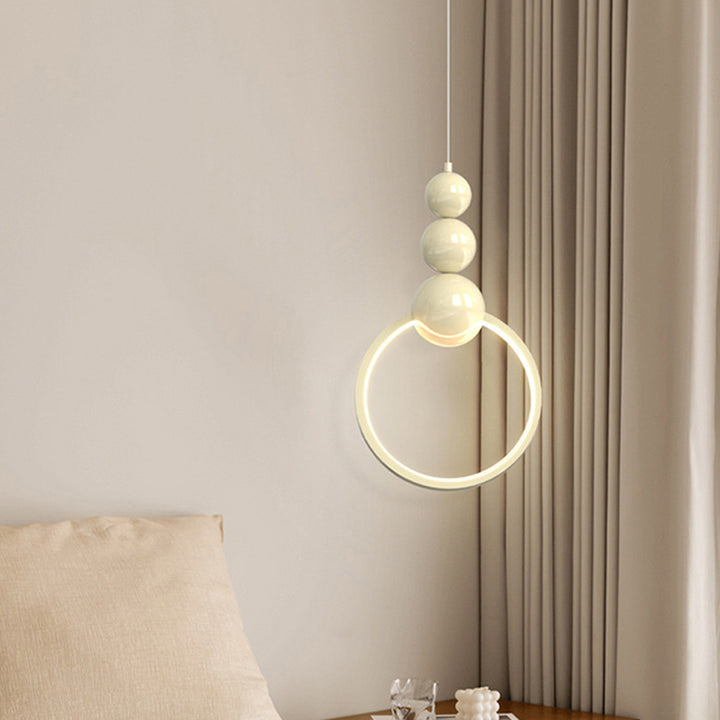 Contemporary Nordic Dome Round Circle Beads Aluminum Iron Lampshade LED Pendant Light For Bedroom